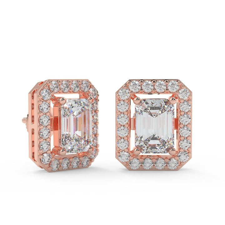 Classic Emerald-Cut Halo Lab-Grown Diamond Stud Earrings