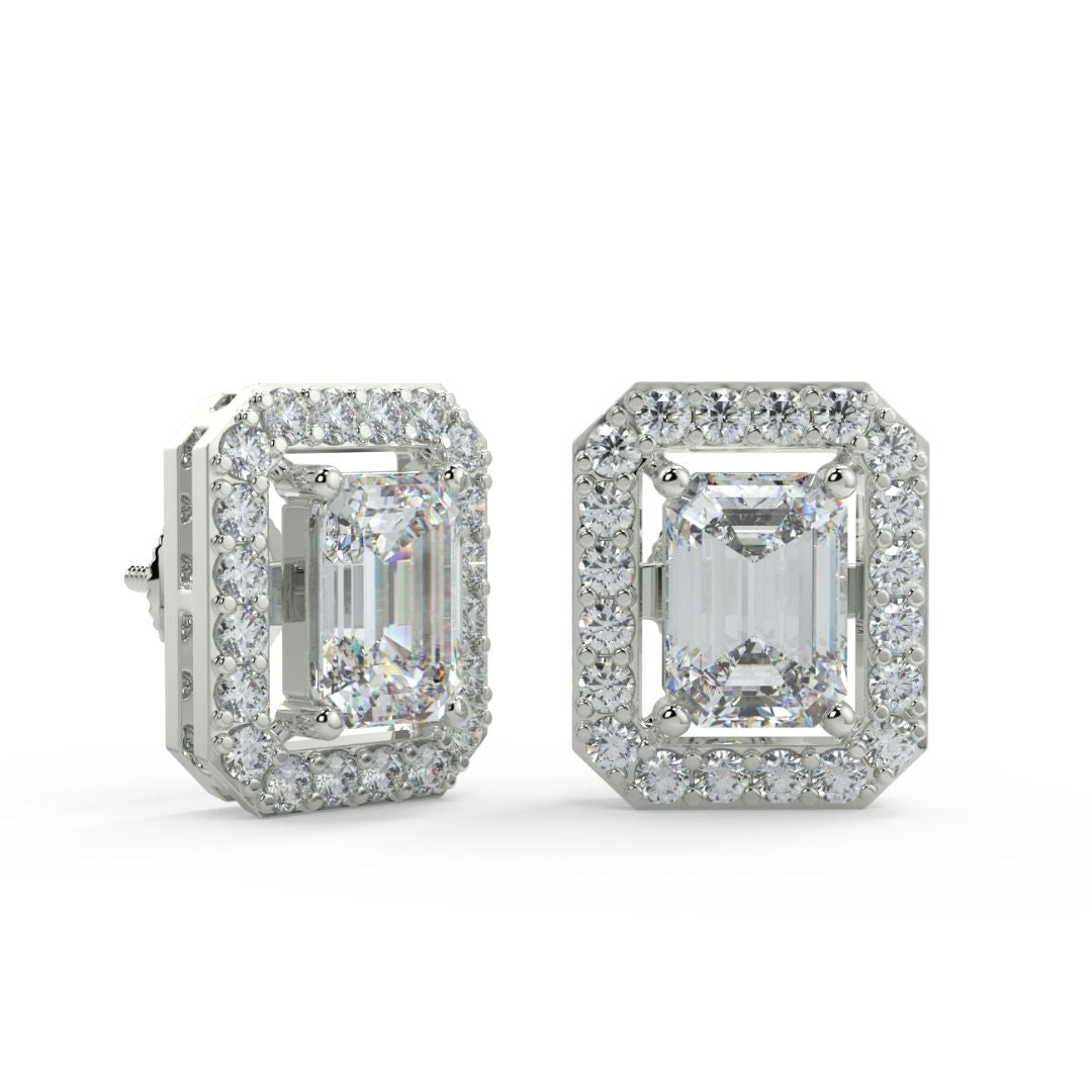 Classic Emerald-Cut Halo Lab-Grown Diamond Stud Earrings