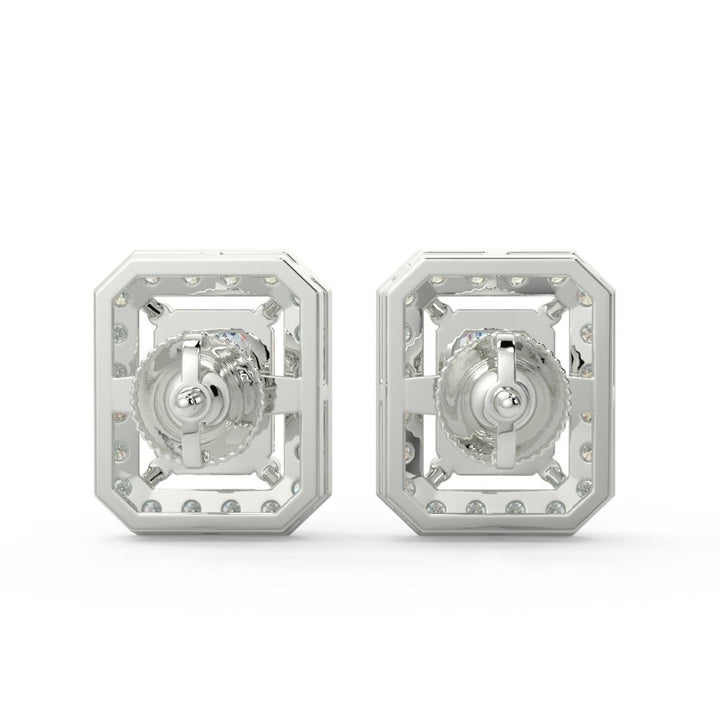 Classic Emerald-Cut Halo Lab-Grown Diamond Stud Earrings