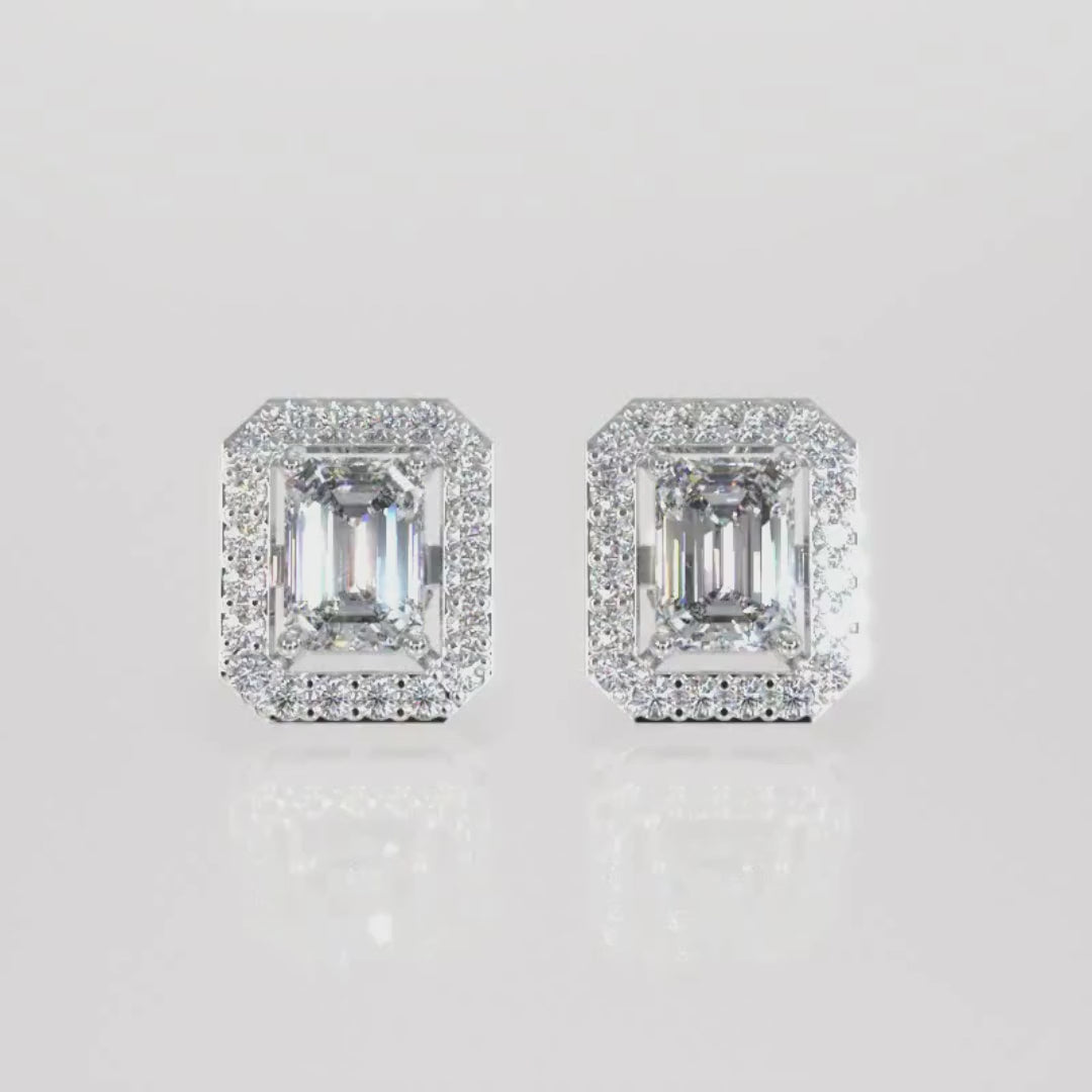 Classic Emerald-Cut Halo Lab-Grown Diamond Stud Earrings