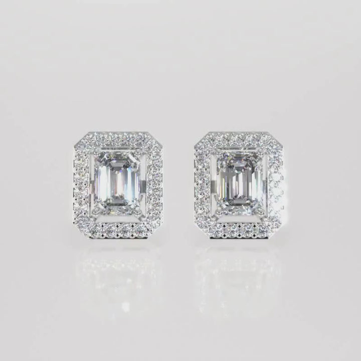 Classic Emerald-Cut Halo Lab-Grown Diamond Stud Earrings